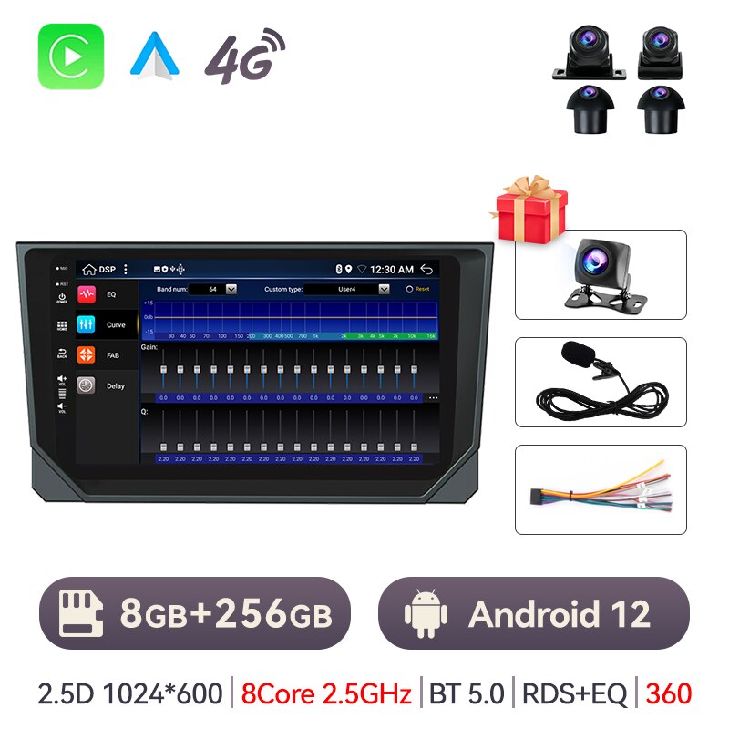 Eunavi 8Core 2 Din Android 12 Car Radio For SEAT Ibiza 2017 2018 2019 2020 Carplay Multimedia Player 4G 2din Autoradio GPS Navi