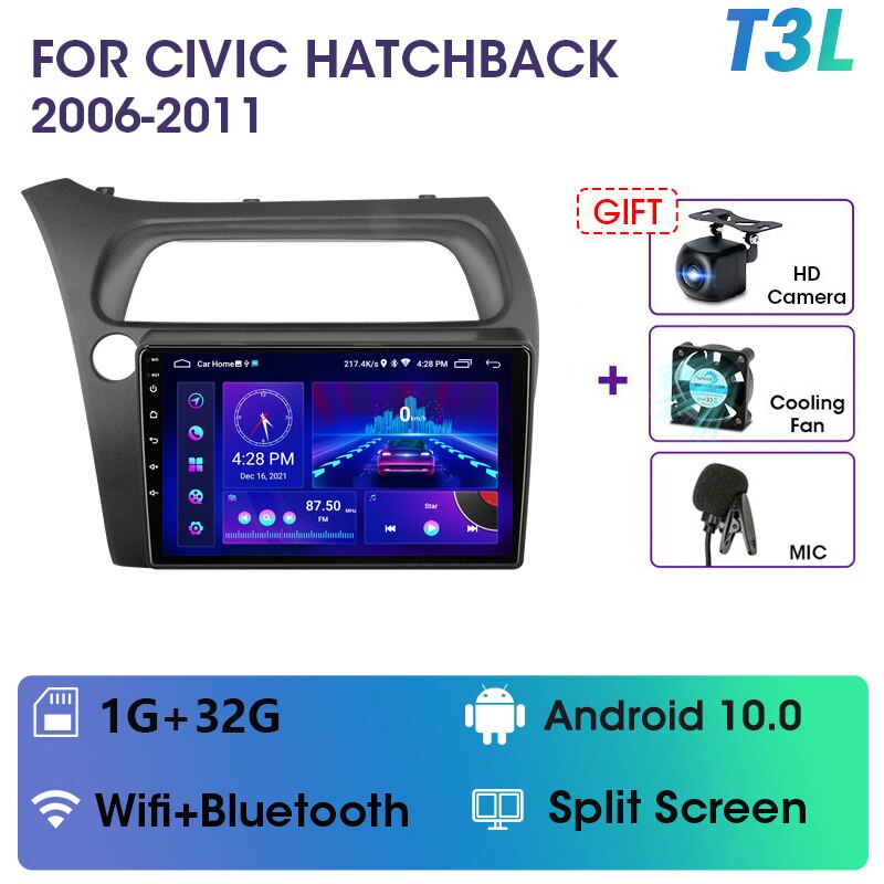Eunavi 4G WIFI Carplay 2din Android 11.0 Car Radio For Honda Civic Hatchback 2006-2011 Multimidia Video Player Navigation GPS