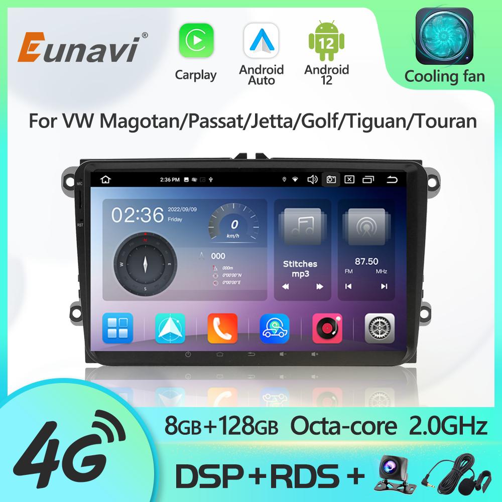 Eunavi 2 Din Android 12 Radio DVD Player For VW Volkswagen Passat B7 B6 Golf Touran Polo Tiguan Jetta GPS Multimedia