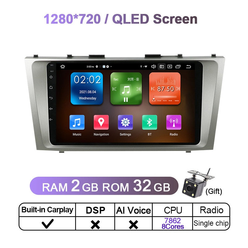 Eunavi QLED 4G Android 11 2 Din Car Radio For Toyota Camry 6 XV 40 50 2006 - 2011 Multimedia Video Player 2Din DVD GPS Head unit