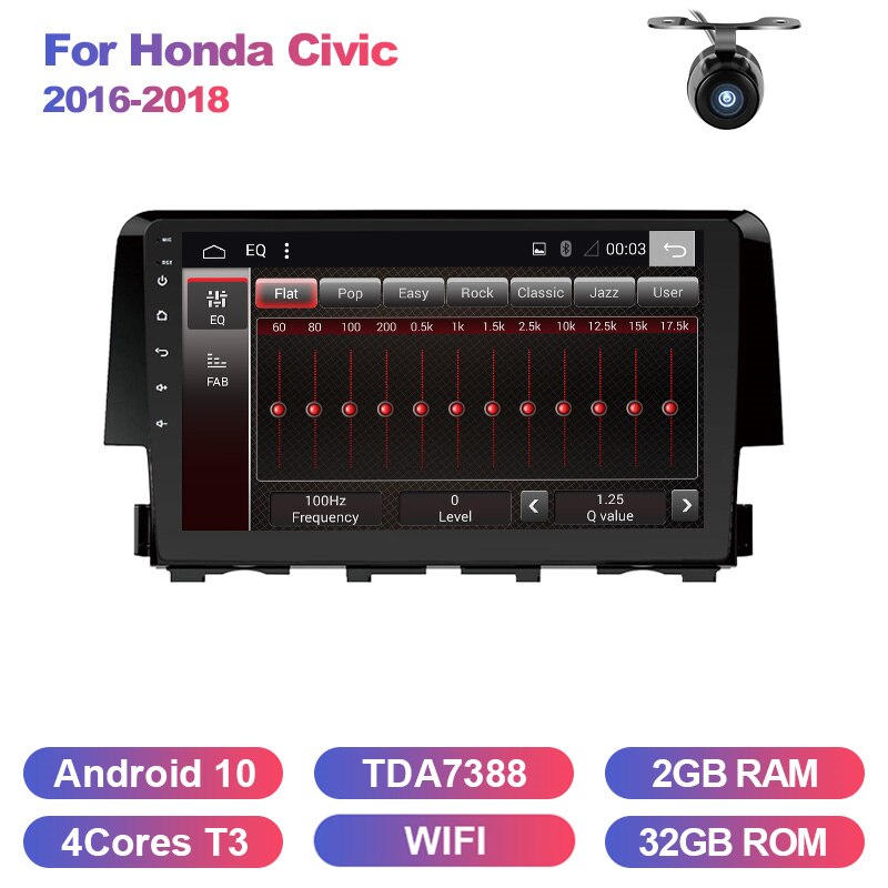 Eunavi 2 DIN Car Radio headunit For Honda Civic 2016 2017 2018 radio stereo multimedia player Android 10 TDA7850 NO DVD GPS
