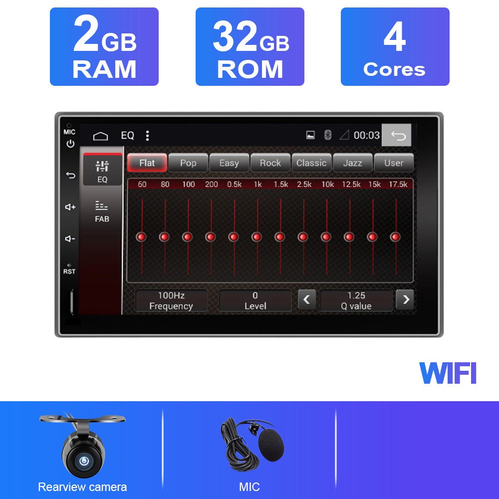 Eunavi 2 din Universal Android 10 Car Radio stereo PC multimedia Player GPS 1024*600 touch screen SC7862 2DIN