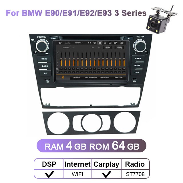 Eunavi 4GB 64GB 8 Core 1 Din Android 10 Car Radio For BMW E90/E91/E92/E93 3 Series Multimedia Player Navigation GPS Stereo DVD