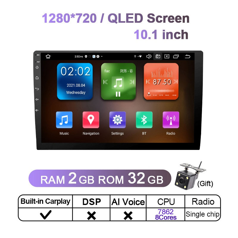 Eunavi 4G 2DIN Android 11 Car Radio Stereo Multimedia Video Player Universal Head unit DVD GPS 9inch 10.1inch QLED Screen 6+128G