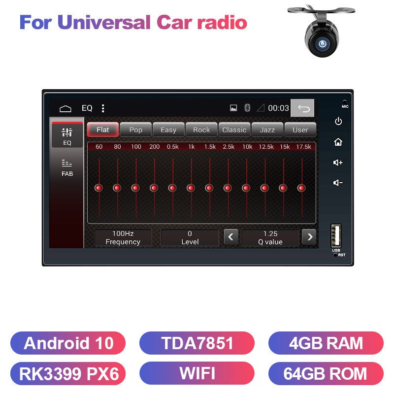 Eunavi 4G DSP Car Multimedia Player Auto Radio Audio GPS navigation Android 10 2 Din 7'' Touch screen Bluetooth RDS 64GB USB