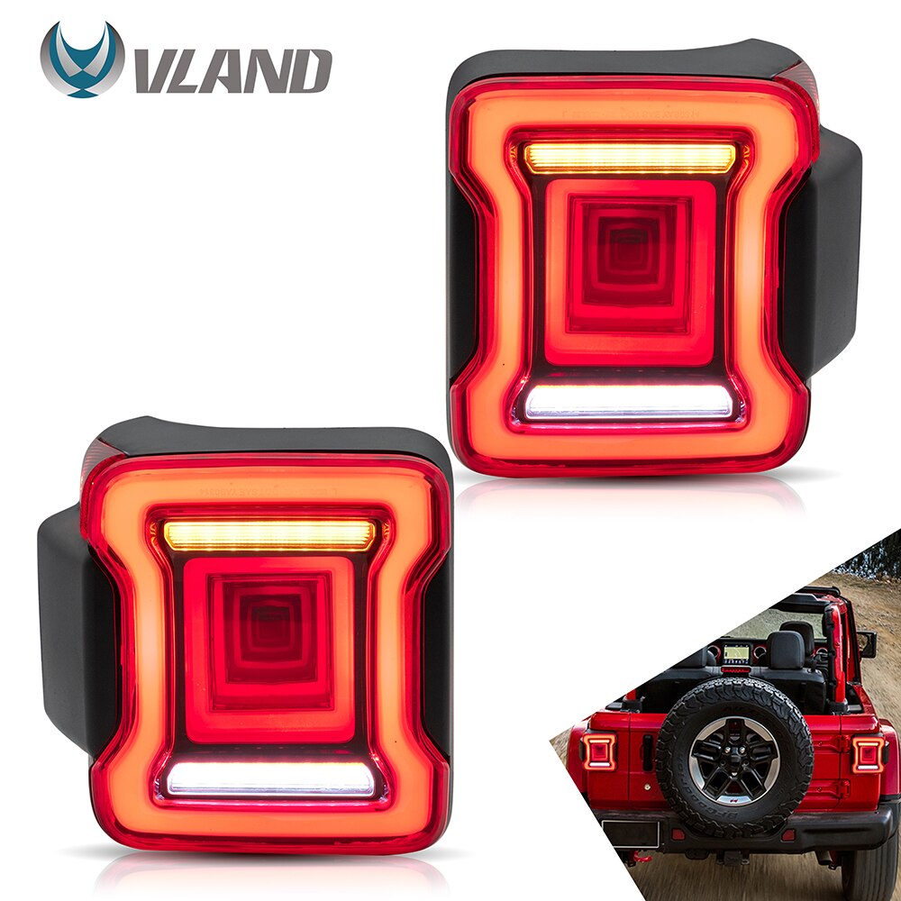 VLAND Car Accessories LED Tail Lights Assembly For Jeep Wrangler JL JLU 2018 2019 2020 Tail Lamp With Turn Signal Reverse Light