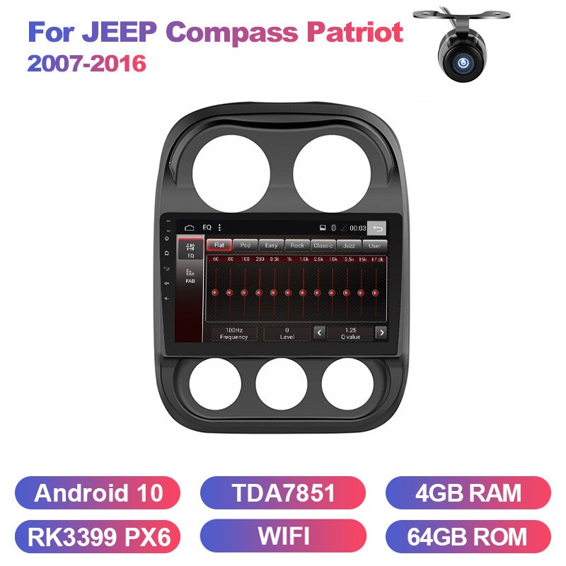 Eunavi Android 10 2 Din Car Radio GPS Navi Stereo For JEEP Compass Patriot Radio 2007-2016 WIFI 4G+64G RK3399 9 inch