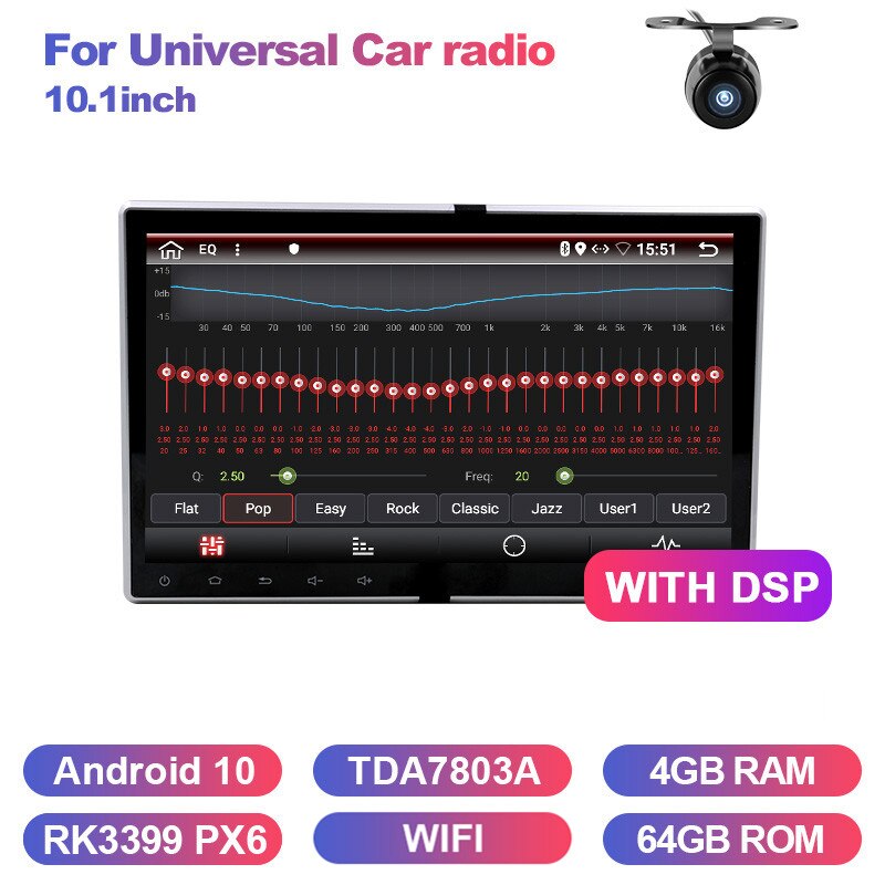 Eunavi 2Din 10.1 inch Universal Android 9 Car Radio DVD Stereo GPS Navigation 2 din Headunit multimedia 1024*600 TDA7851 RDS