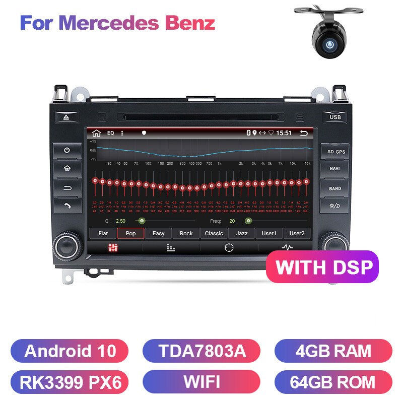 Eunavi 2 din Android 10 Car DVD radio gps for Mercedes Benz B200 A B Class W169 W245 Viano Vito W639 Sprinter W906 TDA7851