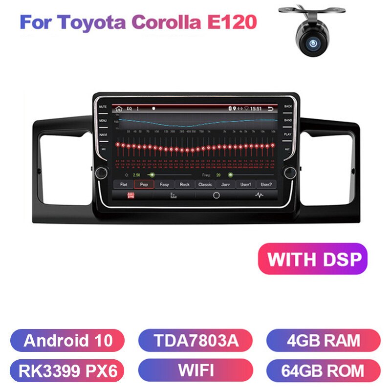Eunavi PX6 4G 64G Car Radio Player For Toyota Corolla E120 BYD F3 2Din car Multimedia Stereo GPS Navi Android 10 no 2 Din DVD