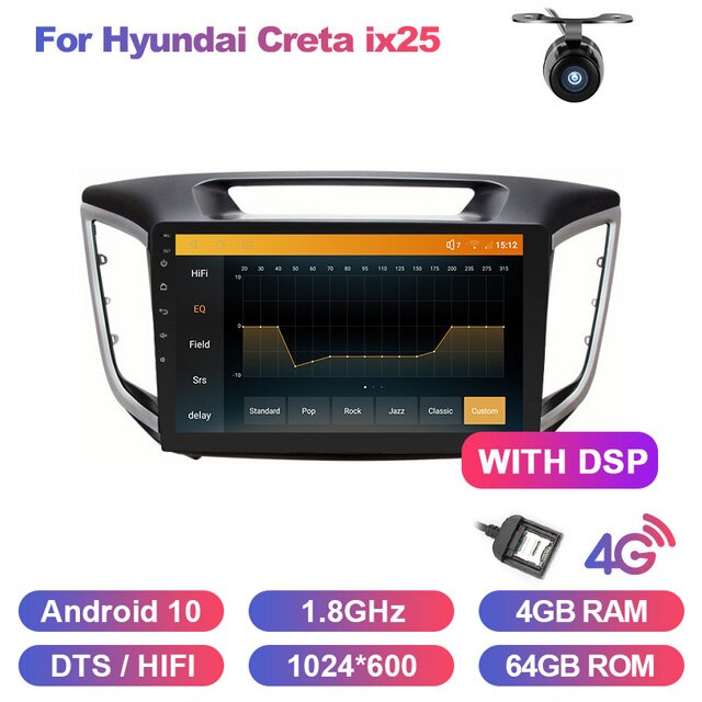 Eunavi DTS HIFI DSP Android 10 Car Radio GPS For Hyundai Creta ix25 Stereo Multimedia Player Autoradio in dash head unit 4G 64GB