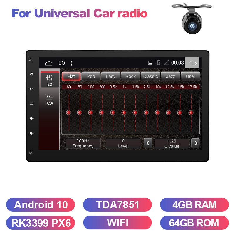Eunavi 2 din Universal Android 10 car radio stereo multimedia autoradio player 1024*600 GPS Navigation headunit TDA7851 RDS