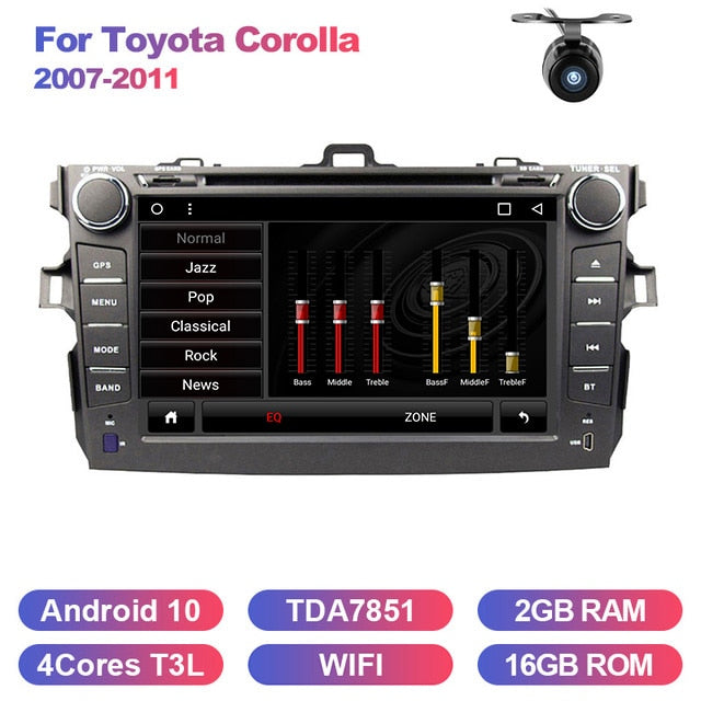 Eunavi 2 din Android 10 TDA7851 car dvd multimedia for Toyota Corolla 2007 2008 2009 2010 2011 GPS stereo radio PC touch screen