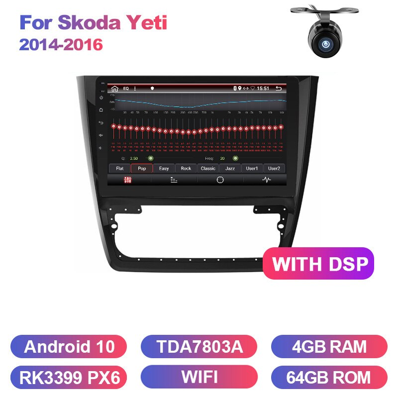 Eunavi 2 Din Car Radio Stereo For Skoda Yeti 2014 2015 2016 GPS Navigation multimedia player TDA7851 8 CORE WIFI Android 10