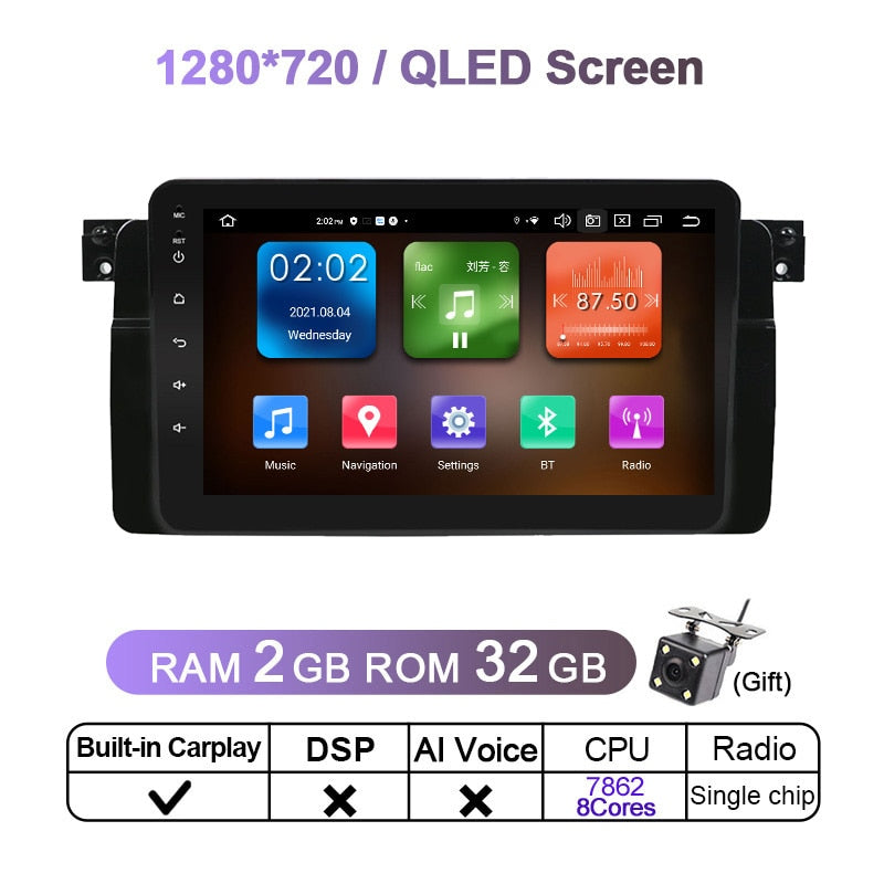 Eunavi 4G 1280*720 Android 11 Car Radio GPS Multimedia Video Player For BMW E46 Coupe (M3 Rover) 318i 320i 325i 1998 1999 - 2006