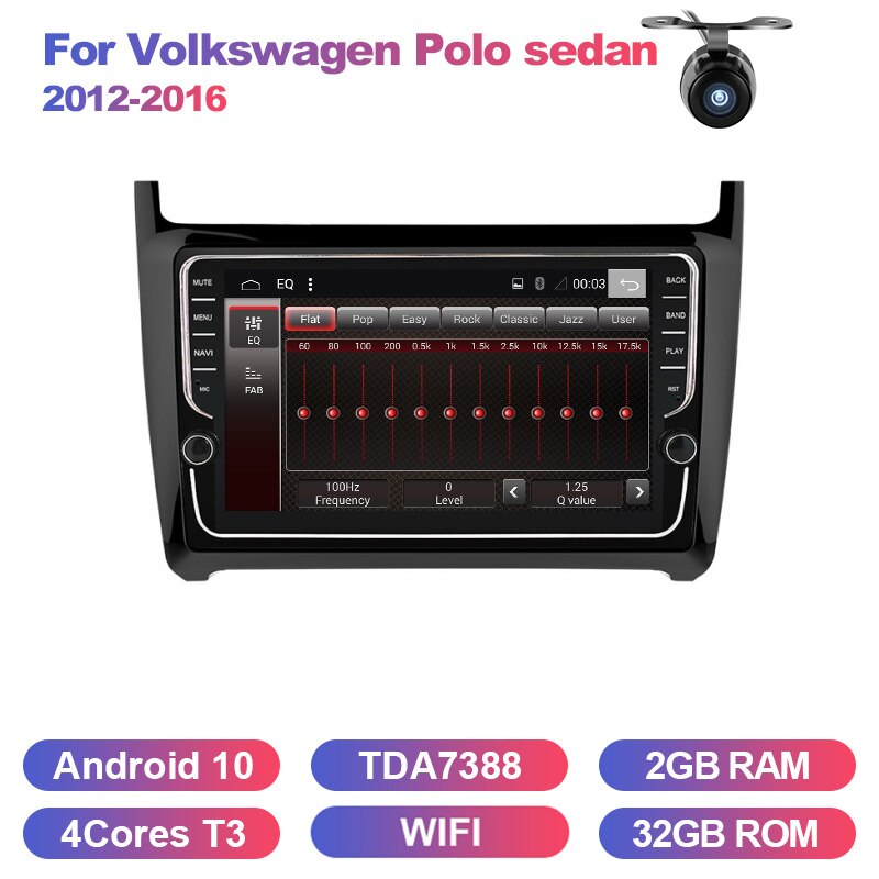 Eunavi 2 Din Android 10 Car Radio GPS Stereo For VW Polo sedan 2012-2016 navigation multimedia player 8 core 4G 64G TDA7851