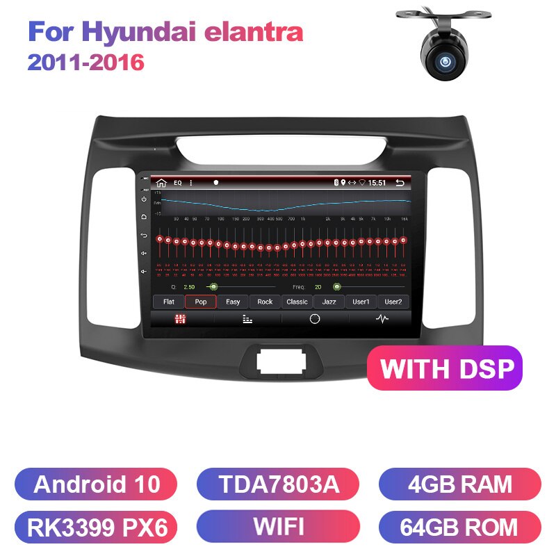 Eunavi 2 din car radio stereo multimedia player for Hyundai elantra 2011-2016 headunit GPS TDA7851 4G 64GB Android 10 system
