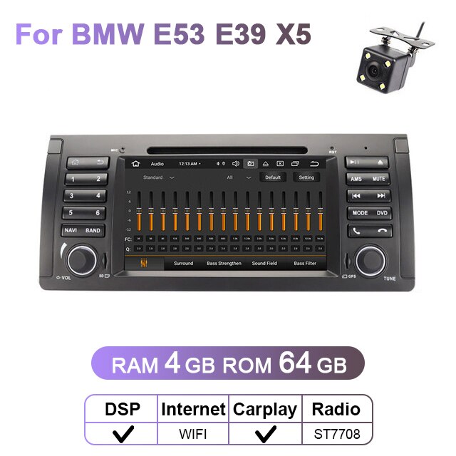 Eunavi 1 din 7'' Android 10.0 Car dvd player For BMW E53 E39 X5 Quad core Auto radio Car Multimedia Stereo with DSP WIFI BT SWC