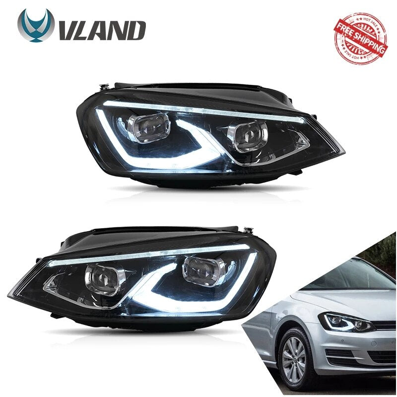 VLAND LED Headlamp Car Headlights Head Light Assembly For Volkwagen VW Golf 7 Mk7 2013-2017 2018 With Welcome And Breathing Blue