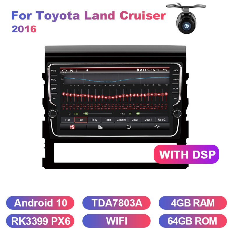 Eunavi 2din car radio stereo multimedia for Toyota Land Cruiser 2016 GPS Android 10 headunit TDA7851 Subwoofer USB NO DVD CD