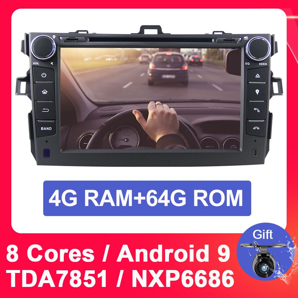 Eunavi 2 din Car dvd Android 9 Multimedia Player for Toyota Corolla 2007 2008 2009 2010 2011 radio gps stereo headunit 4G 64GB