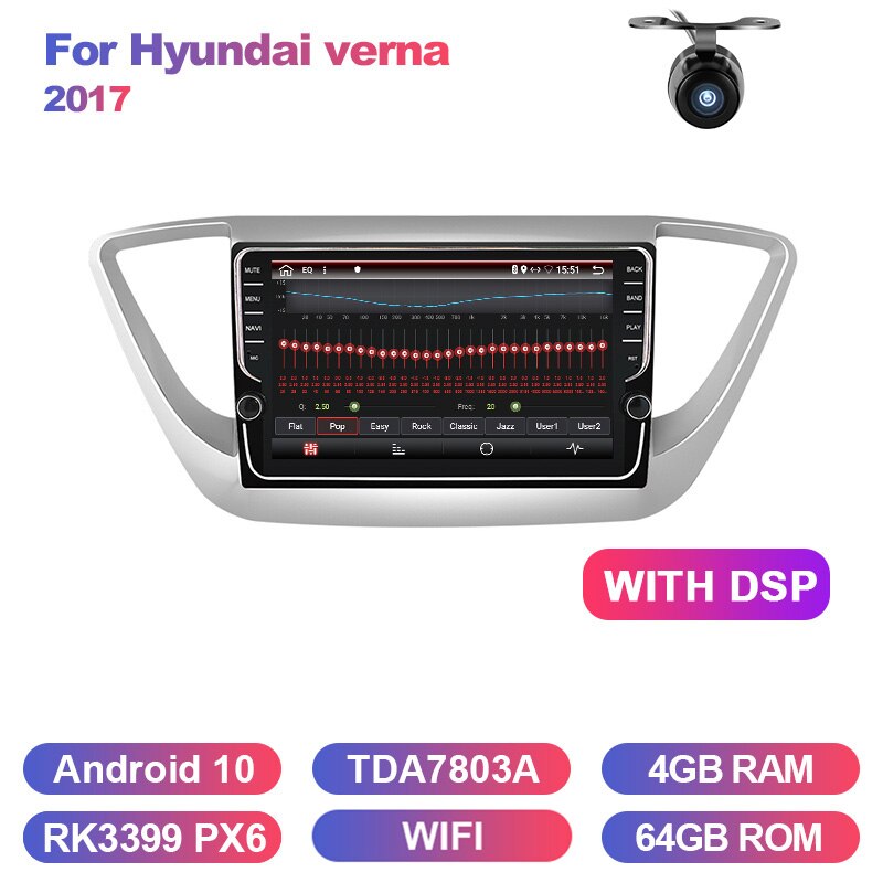 Eunavi 2din car radio stereo multimedia player for Hyundai verna 2017 Android 10 system 2 din headunit GPS TDA7851 4G 64GB