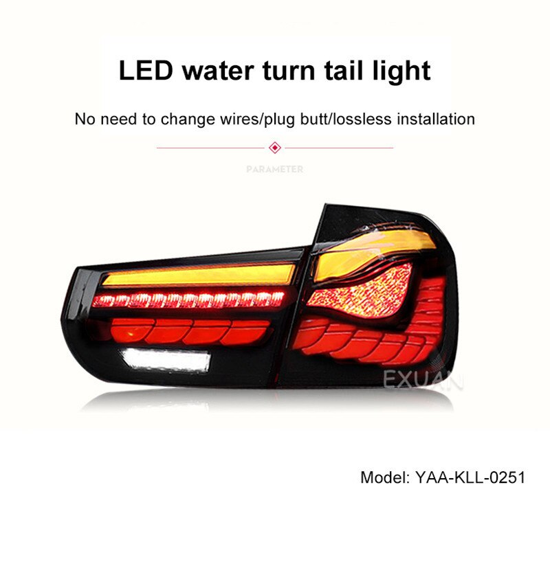 Suitable for 13-19 BMW 3 Series Modified M4 Dragon Scale Tail Light Assembly LED Running Water Turn Signal Tail Light