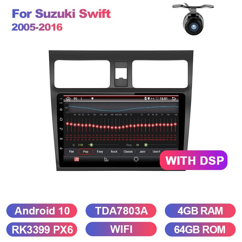Eunavi 2 DIN Android 10 for SUZUKI SWIFT 2005-2016 2din Car Radio Stereo Multimedia video player GPS Navigation Headunit bt WIFI