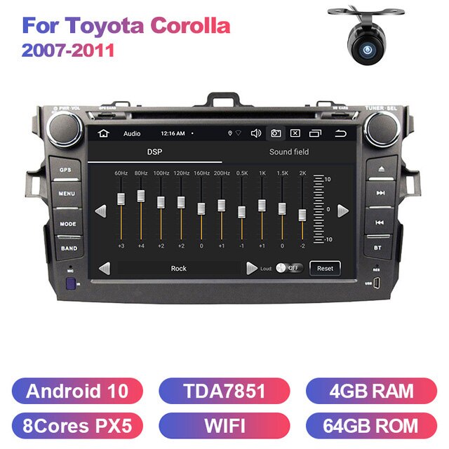 Eunavi 2 din Android 10 TDA7851 car dvd multimedia for Toyota Corolla 2007 2008 2009 2010 2011 GPS stereo radio PC touch screen