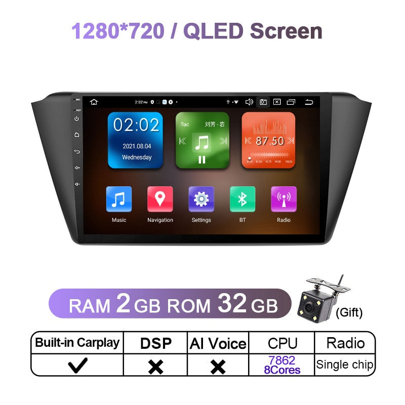 Eunavi 4G 1280*720 2 Din Android 11 Car Radio Multimedia Player For Skoda Fabia 2015 2016 - 2019 Autoradio DVD GPS Head unit