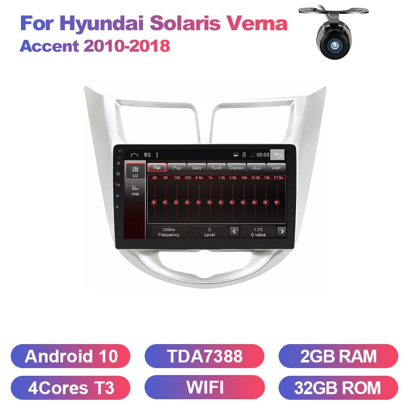 Eunavi 2 din android 10 car radio GPS for Hyundai Solaris Verna Accent 2010-2018 multimedia stereo navigation TDA7851 WIFI