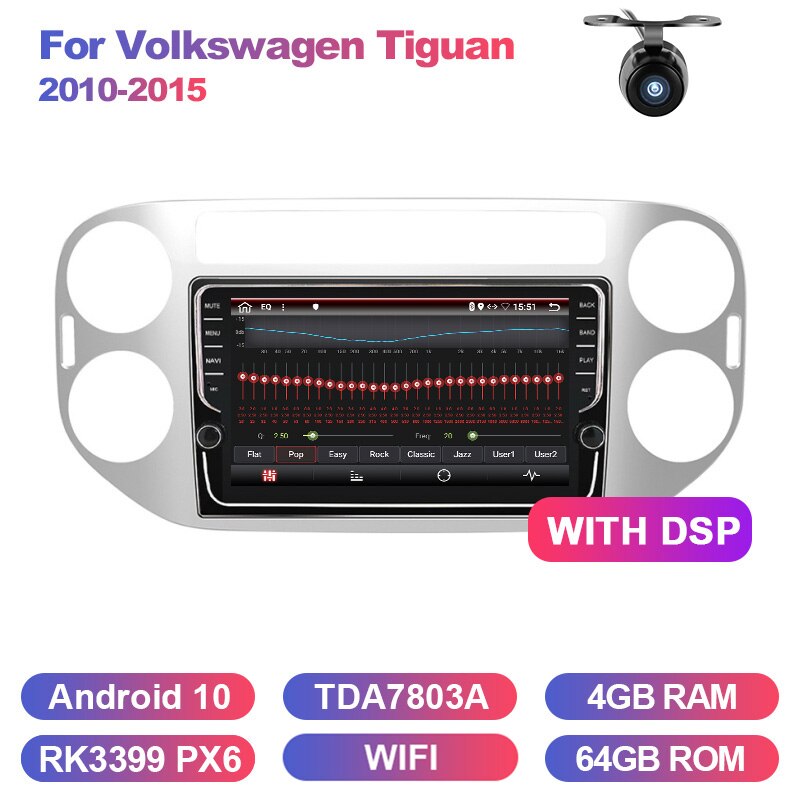 Eunavi 2 DIN Android Car Radio Audio GPS For Volkswagen VW Tiguan 1 NF 2006-2016 Multimedia Video Player Navigation DSP 4G 64GB