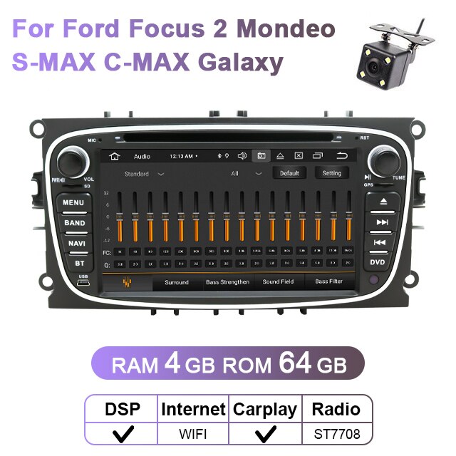Eunavi DSP 2 Din Android Car Radio DVD Player GPS For FORD Focus 2 II Mondeo S-MAX C-MAX Galaxy 2Din Multimedia 4G 64GB 8 Core
