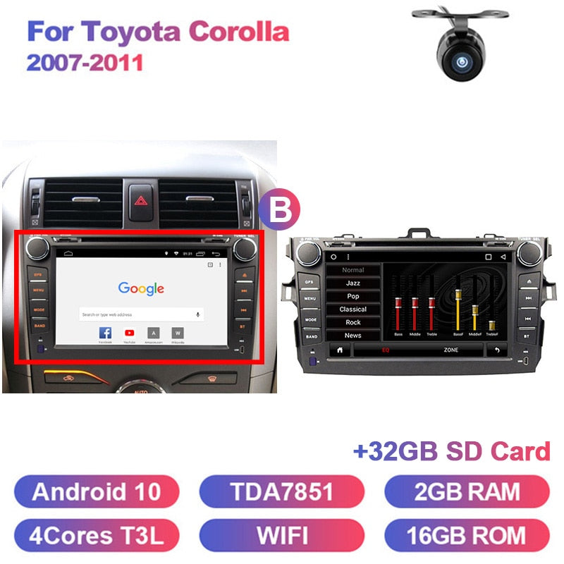 Eunavi 2 Din Android 10 Car DVD For Toyota Corolla 2006 - 2013 Multimedia Video Player 4G 64G DSP GPS Navi car radio stereo 2din