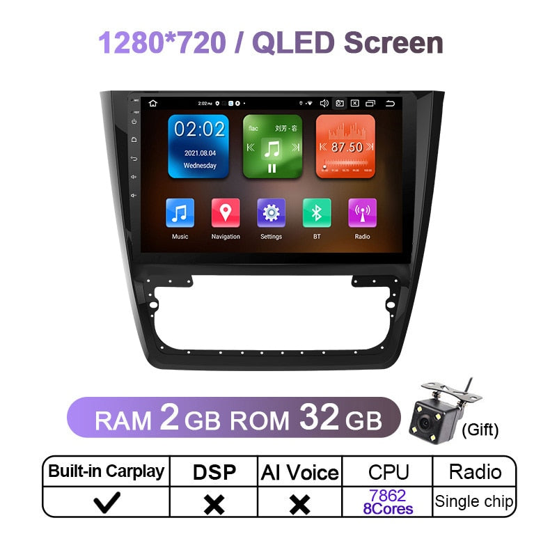 Eunavi 4G 1280*720 2 Din Car Radio Multimedia Video Player For Skoda Yeti 2014 2015 - 2018 GPS 2Din DVD Head unit 8Core 6G 128G