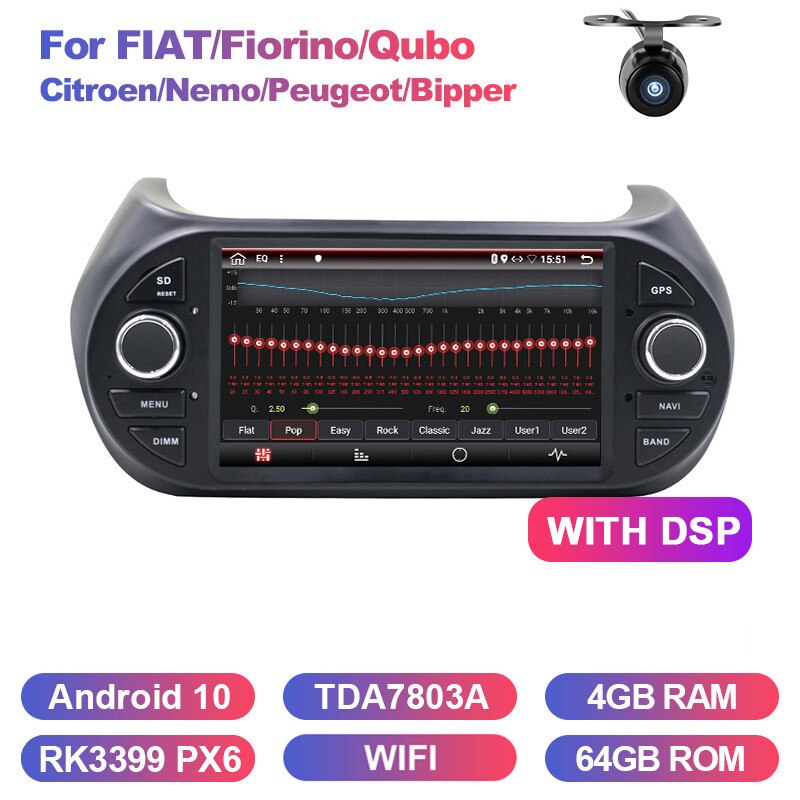 Eunavi 1din Car radio stereo Multimedia Android 10 For FIAT/Fiorino/Qubo/Citroen/Nemo/Peugeot/Bipper GPS Navigation RDS wifi