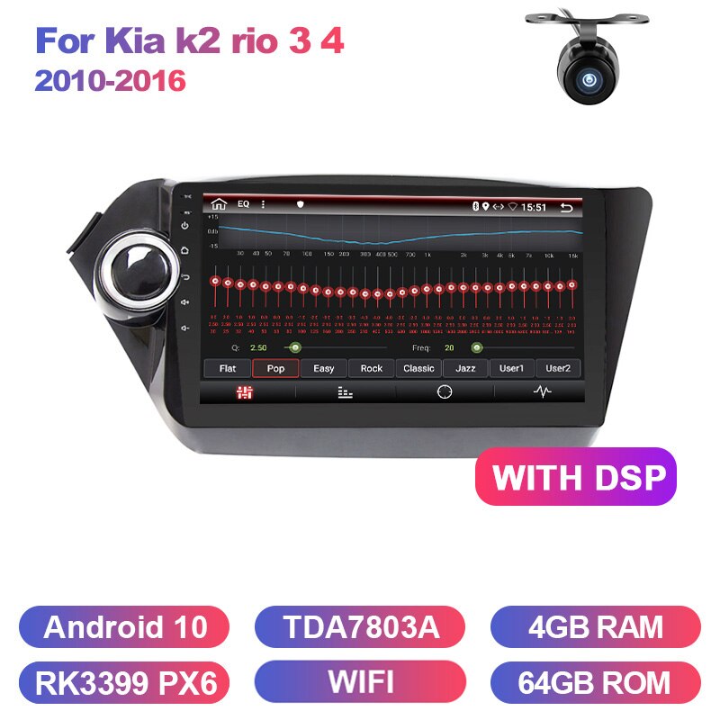 Eunavi Android 10 2 Din Car radio GPS For Kia k2 rio 3 4 2010-2016 Multimedia stereo navigation Auto radio TDA7851 4GB 64GB