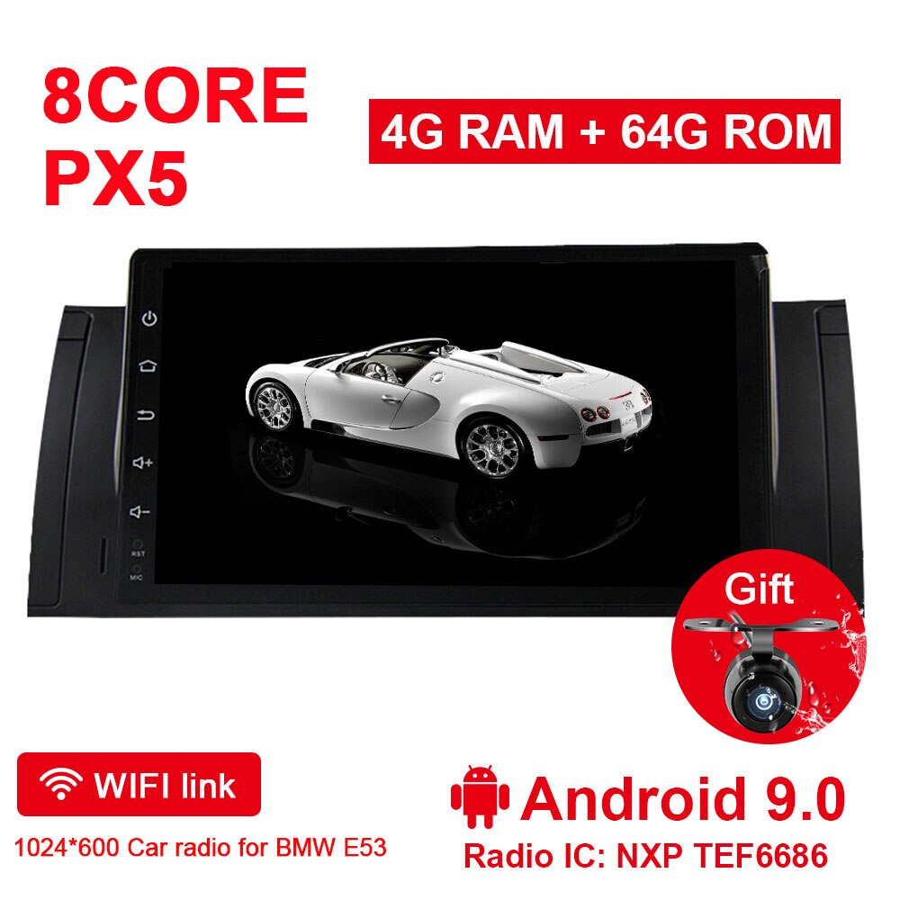Eunavi Android 9 1 Din Car multimedia Radio player For BMW E53 E39 X5 5 series E38 M5 stereo gps 9'' no cd dvd 4G 64GB OBD DVR