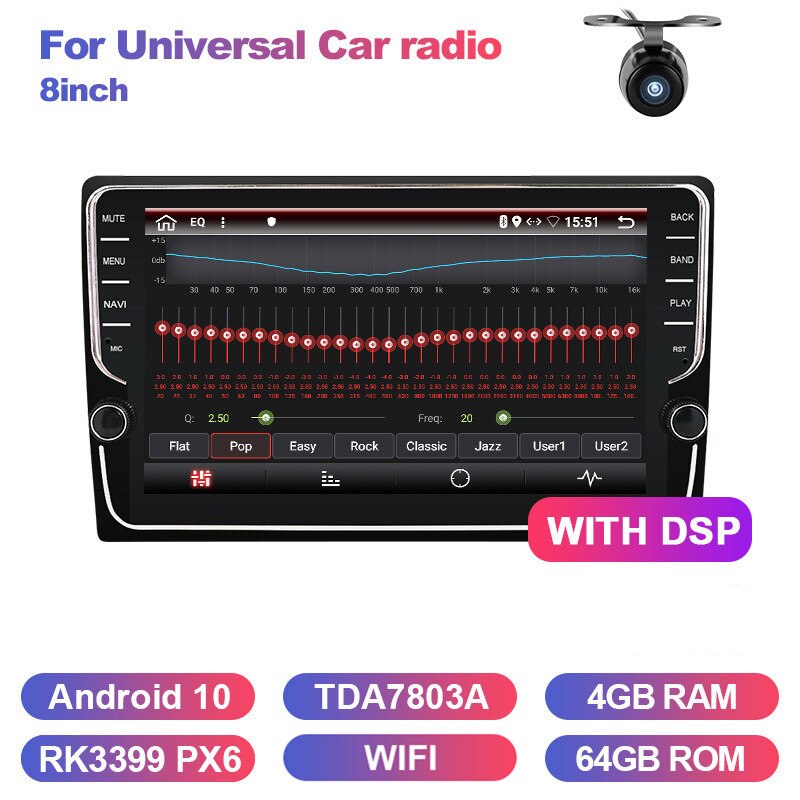 Eunavi 2Din Android 10 universal Car Radio Stereo 4G 64G 2 din Multimedia Player GPS Navigation WIFI Audio tda7851 subwoofer