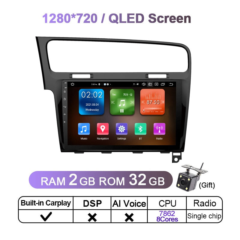 Eunavi 4G 1280*720 2 Din Android 11 Car Radio Multimedia Video Player For VW Golf 7 Golf7 2013 - 2017 2DIN DVD GPS Head Unit