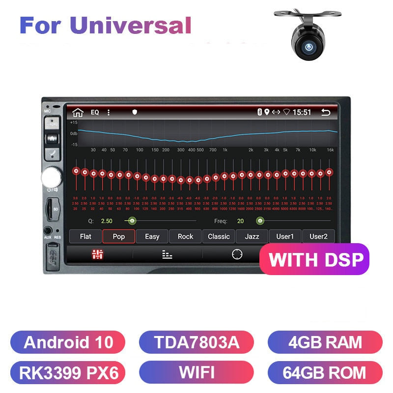 Eunavi 2 Din 7'' Android 10 Car Multimedia Player 4G 64GB Universal Auto Radio Stereo GPS navigation 1024*600 DSP WIFI NO DVD