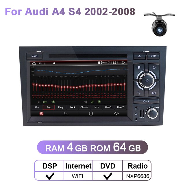 Eunavi 2 Din Car radio multimedia Player Automotivo For Audi A4 S4 2002-2008 2din stereo dvd cd gps navigation 4G 64GB Headunit