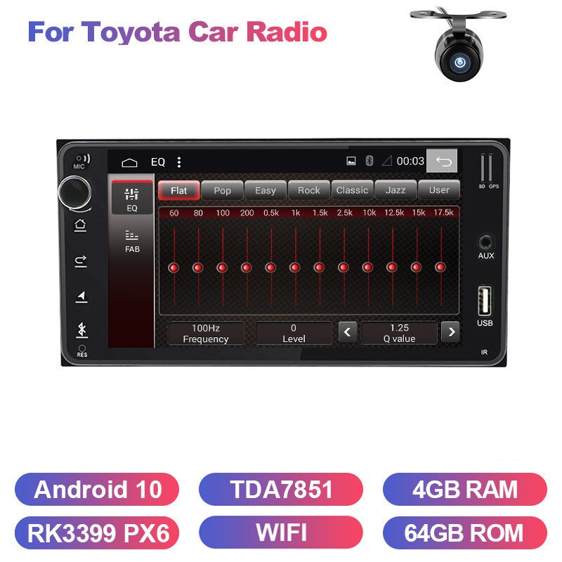 Eunavi 2 din Android 10 car multimedia radio stereo gps for Toyota Hilux VIOS Old Camry Prado RAV4 Prado 2003-2008 screen BT