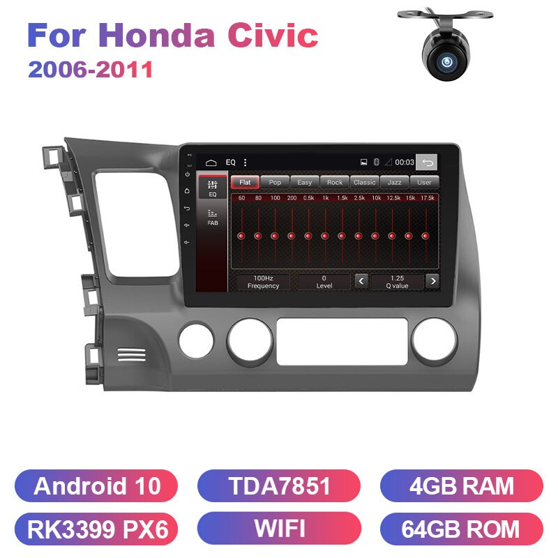 Eunavi 4G+64G 2 DIN IPS Android 10 Car Radio Multimedia Video Player GPS For Honda Civic 2006-2011 2din car pc 9 inch no dvd