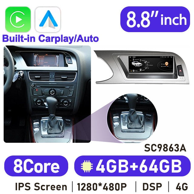 8.8" 8 Core Android 10 System Car Radio Stereo For Audi Q5 2009-2016 WIFI 4G 4+64GB Carplay BT Touch Screen GPS Navi Receiver