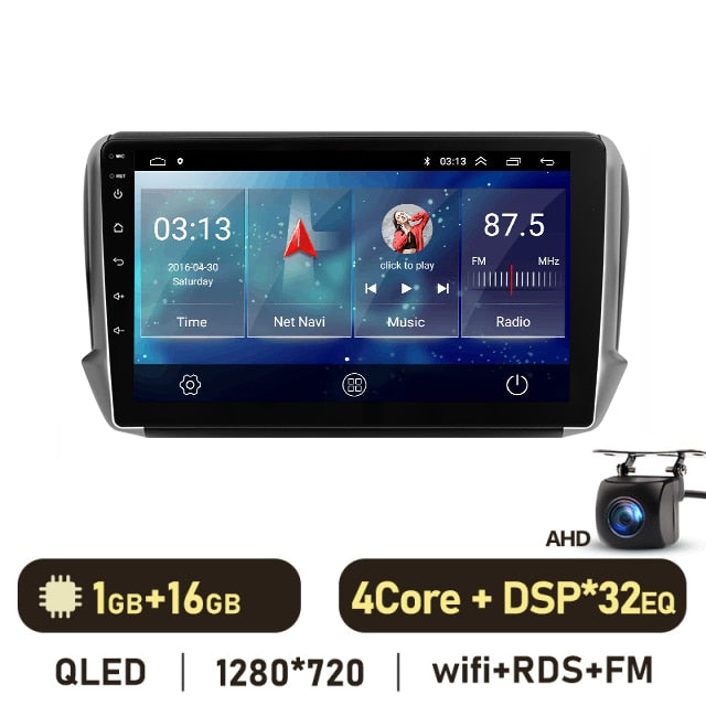 Eunavi 2din Car Multimedia Video Player For Peugeot 2008 208 2014 - 2018 Android 10 Navigation GPS QLED 1920*860P 4G Carplay
