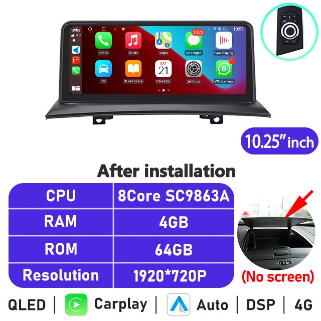 Eunavi 10.25'' Screen 1920*720P Android Auto Radio For BMW X3 E83 2006-2010 Car Multimedia Player Navigation GPS Carplay No DVD