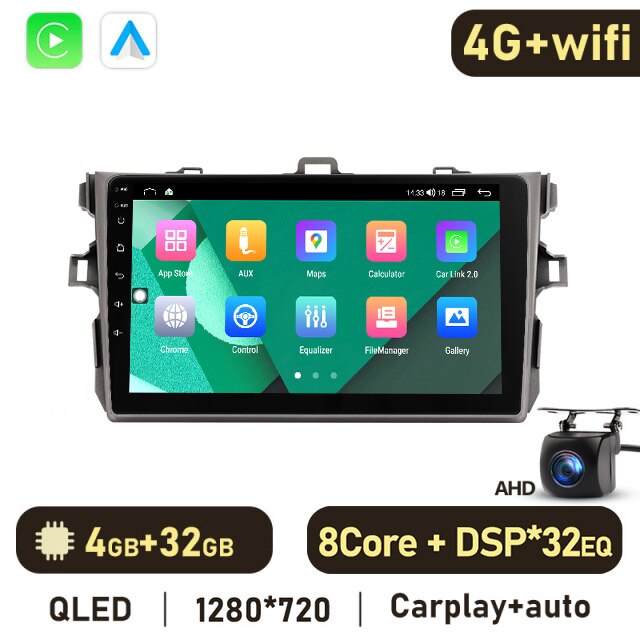 Eunavi 8G 128G Android 10 Car Radio Multimedia Player For Toyota Corolla 2006-2013 in Dash Head unit GPS no DVD 2 Din