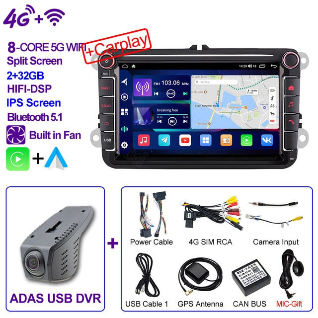 Eunavi Android 11 Car Video Player CARPLAY For VW Volkswagen Passat B7 B6 Golf Touran Polo Tiguan Jetta GPS Navigation Stereo