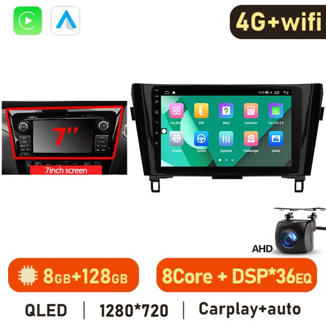 Eunavi 7862c 8G+128G QLED 2DIN Android Auto Radio Car Multimedia Player For Nissan Qashqai J11 X-Trail 3 T32 2013-2017 GPS